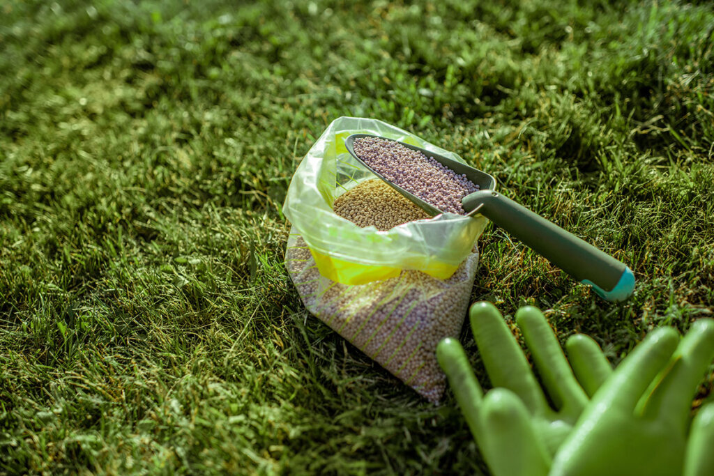 Fertilizzante per prato in un sacchetto